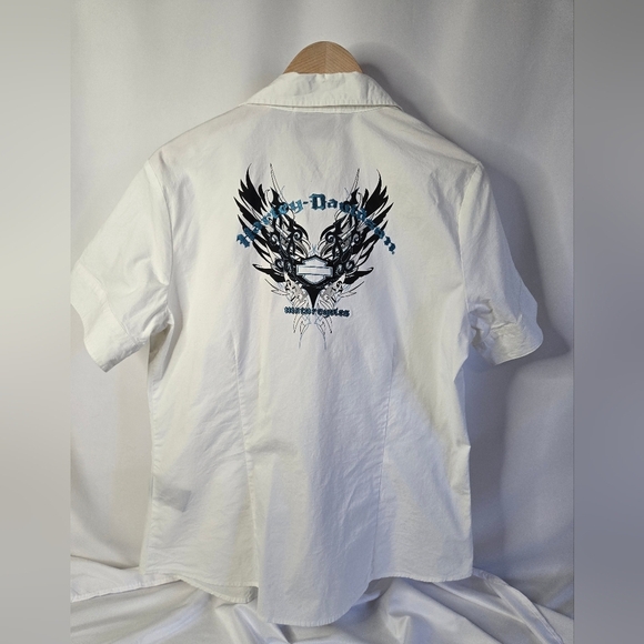 Vintage Harley-Davidson Women’s Short Sleeve Shirt White with Blue HD Size Large - Picture 7 of 8